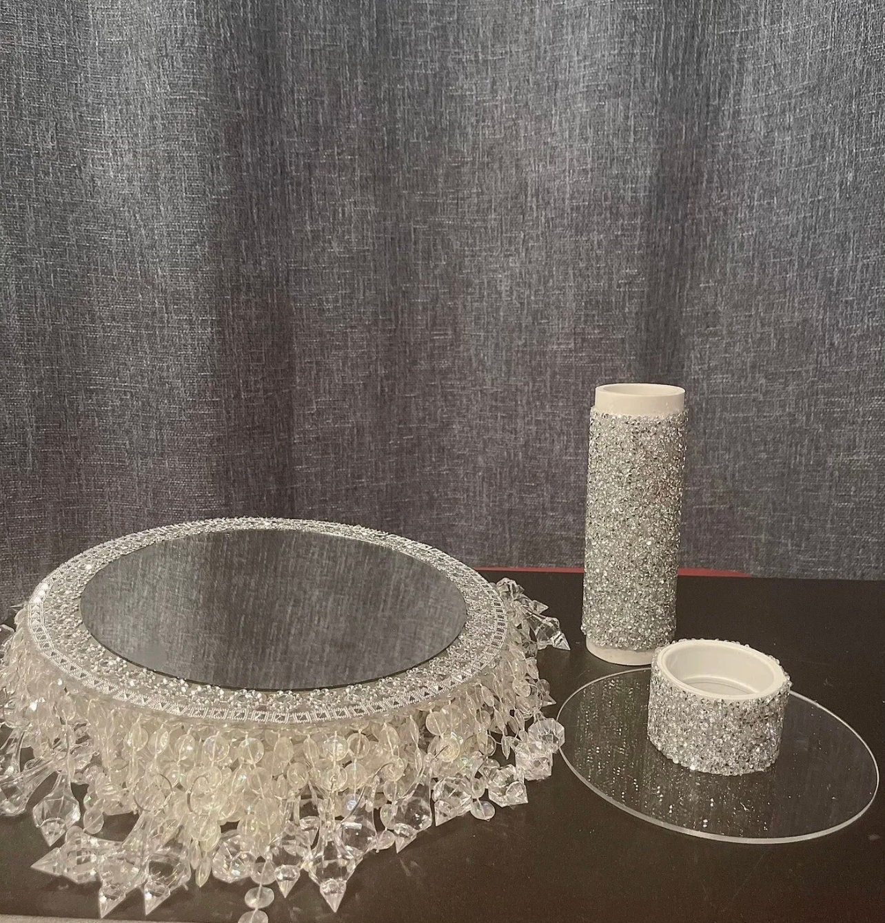 Lighted Crystal Cake Stand with Mirror Top