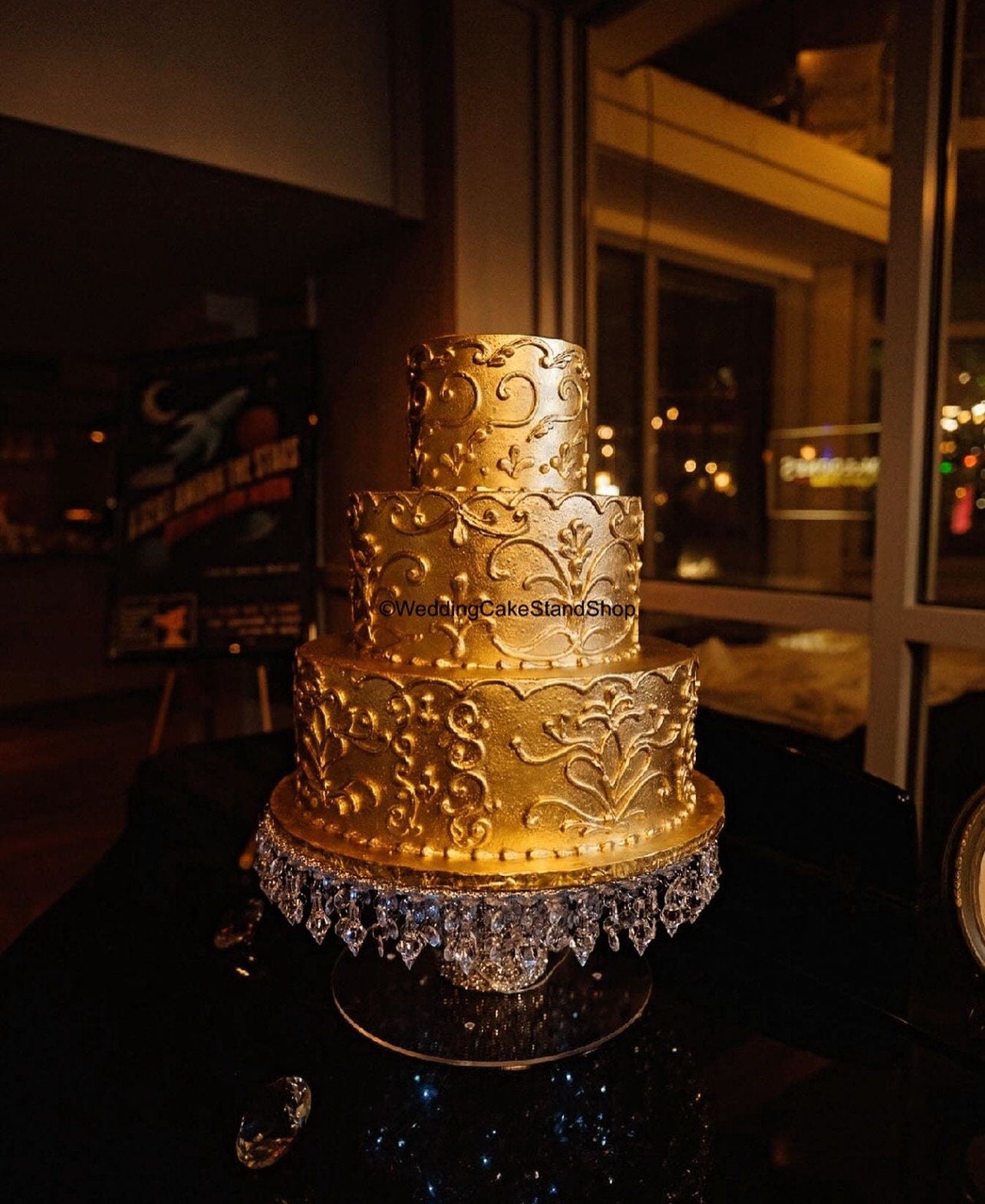 Mirror Top Crystal Cake Stand | Wedding Cake Stand | Chandelier Cake Stand Bridal shower Anniversary Cake Stand