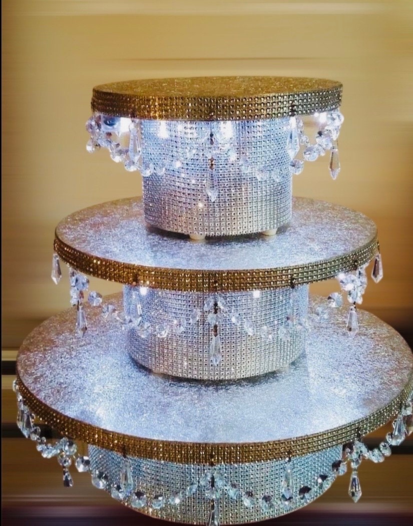 SILVER RHINESTONE Cake STAND With Lights