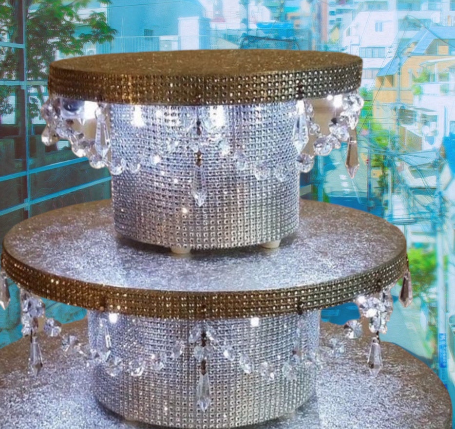 GOLD RHINESTONE Cake STAND With Lights