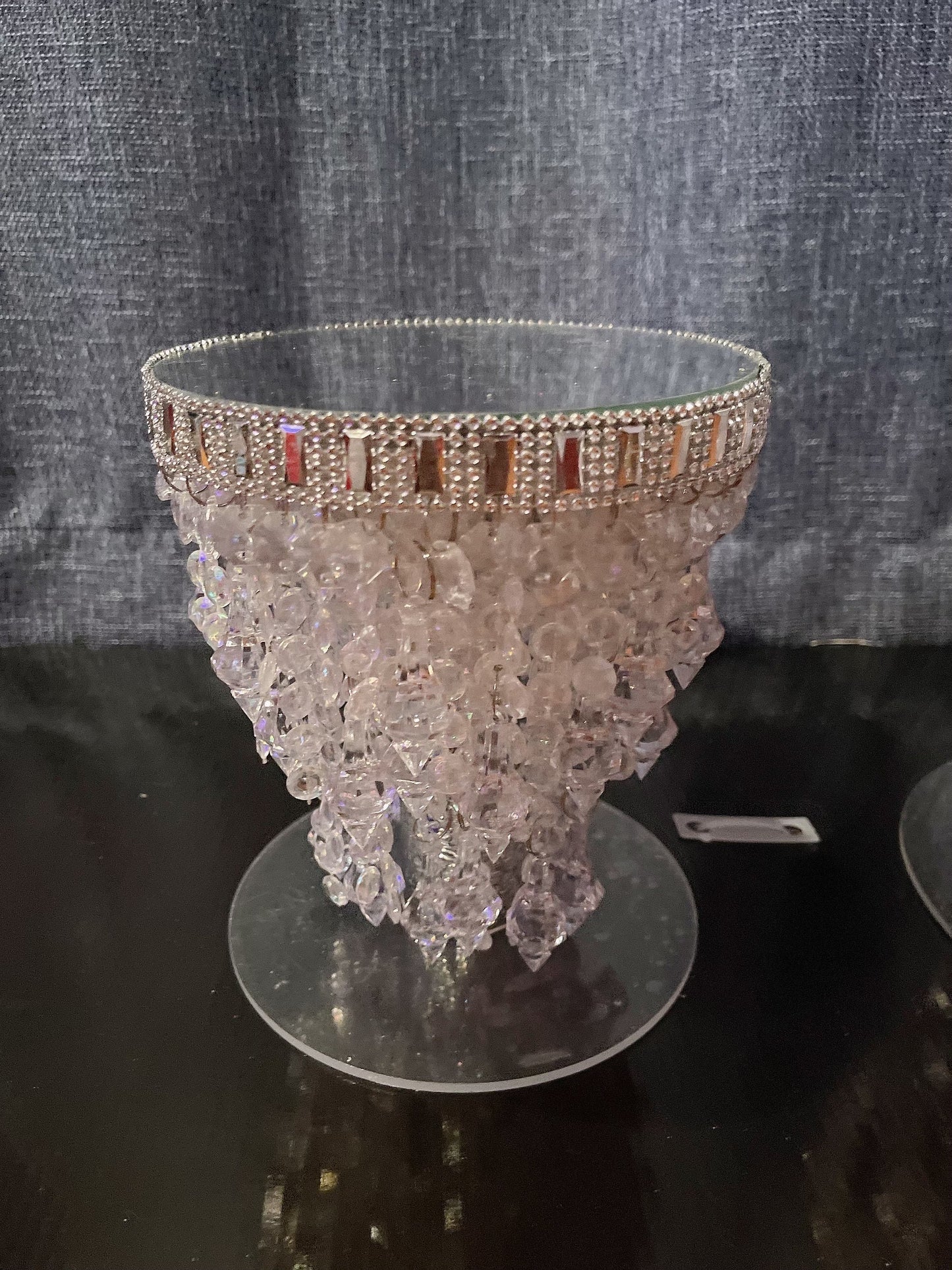Mirror Top Crystal Cake Stand with Glam Trim