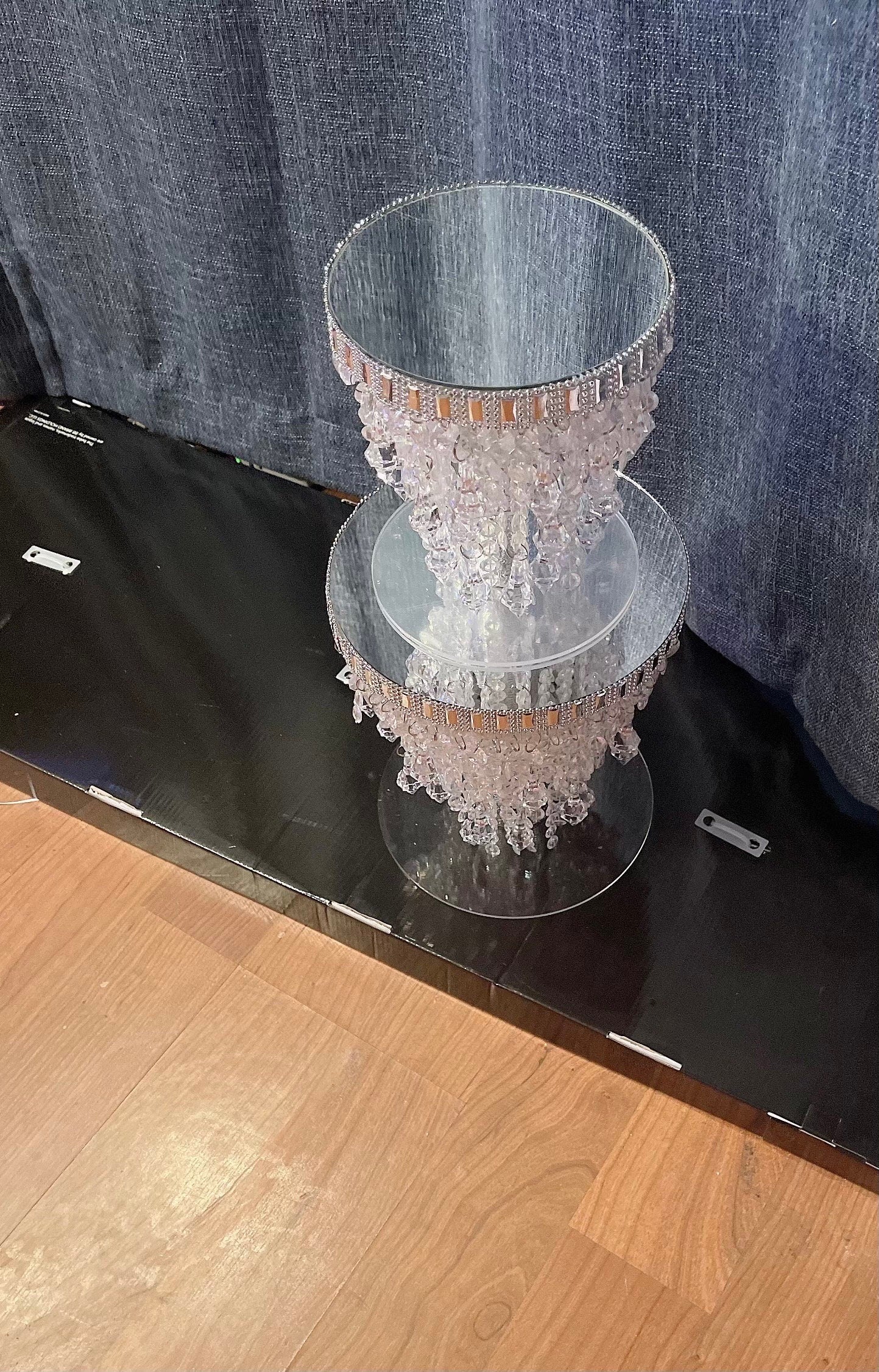 Mirror Top Crystal Cake Stand with Glam Trim