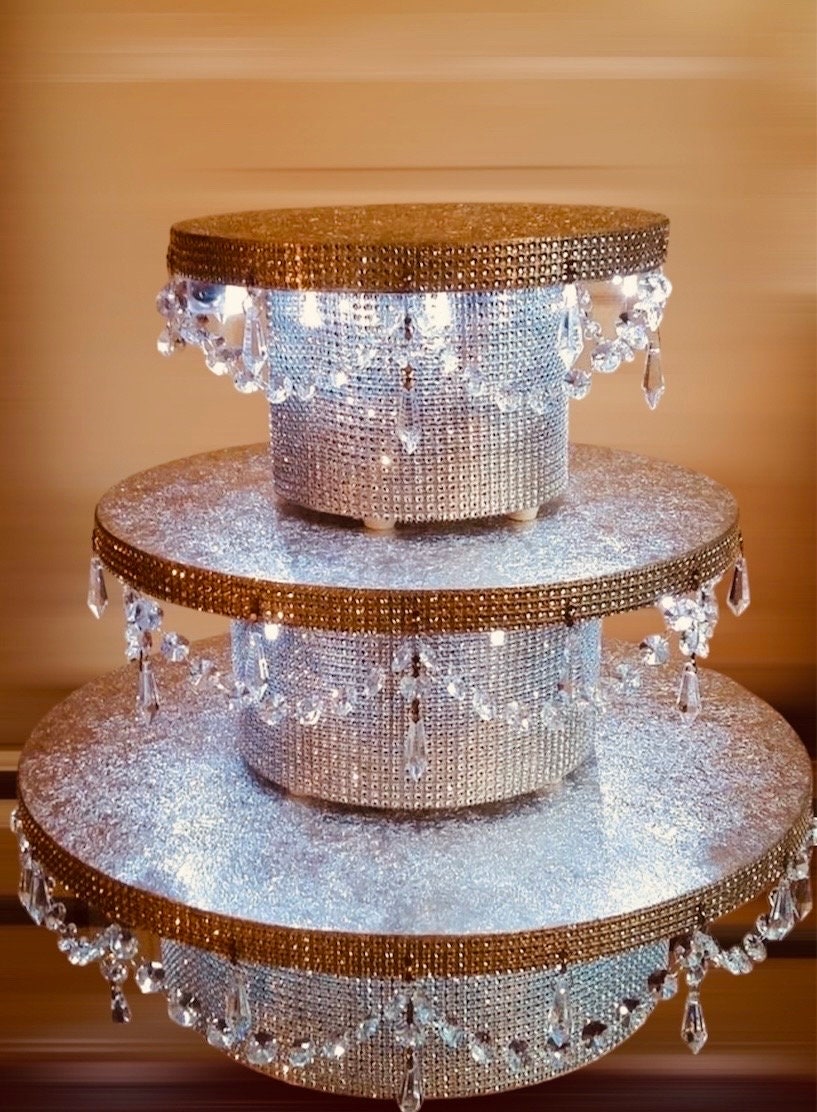 SILVER RHINESTONE Cake STAND With Lights