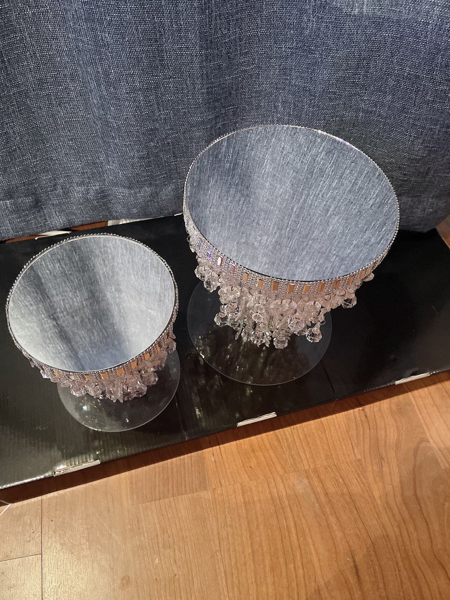 Mirror Top Crystal Cake Stand with Glam Trim