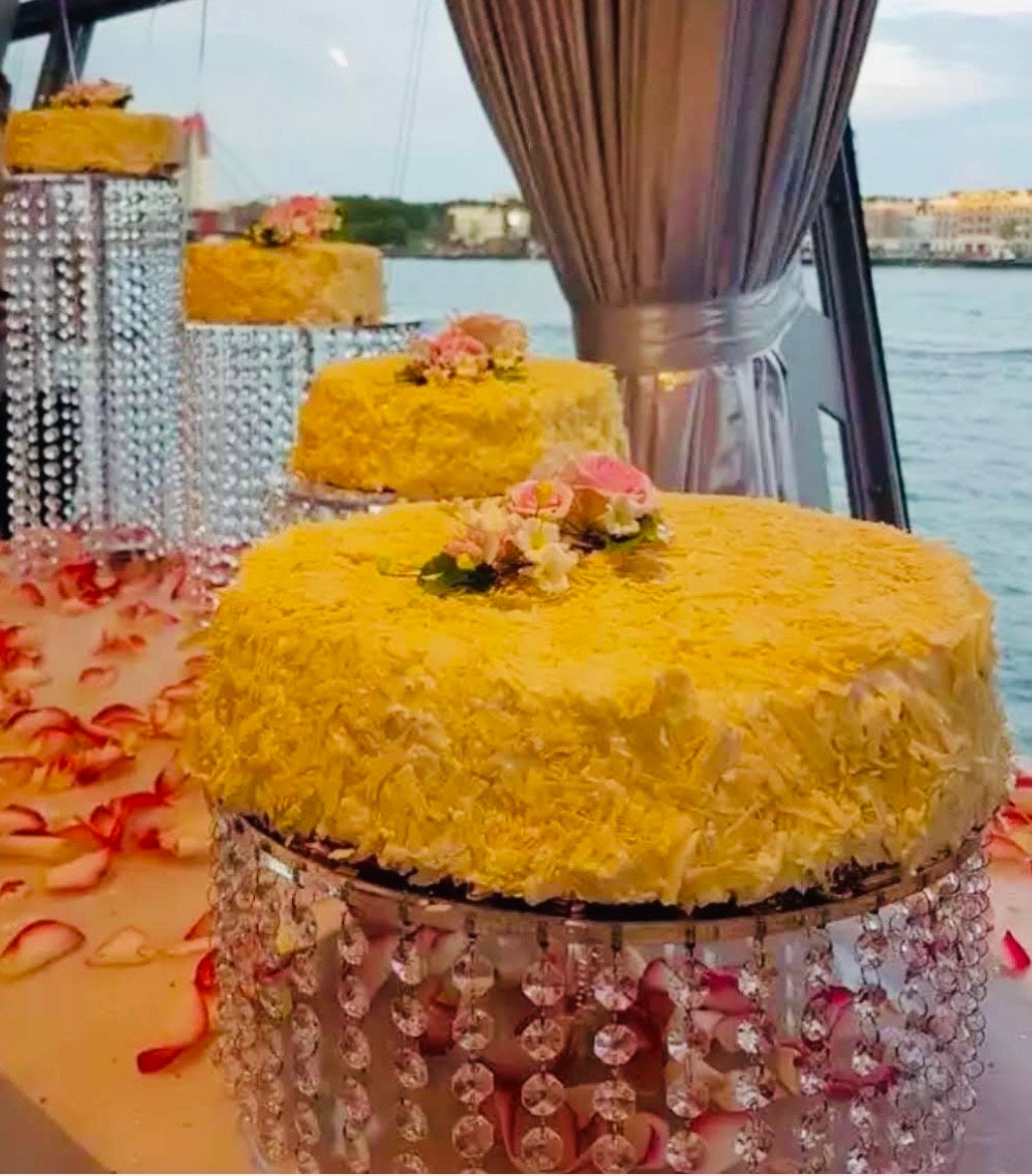 Cascading Crystal Cake stands With Light