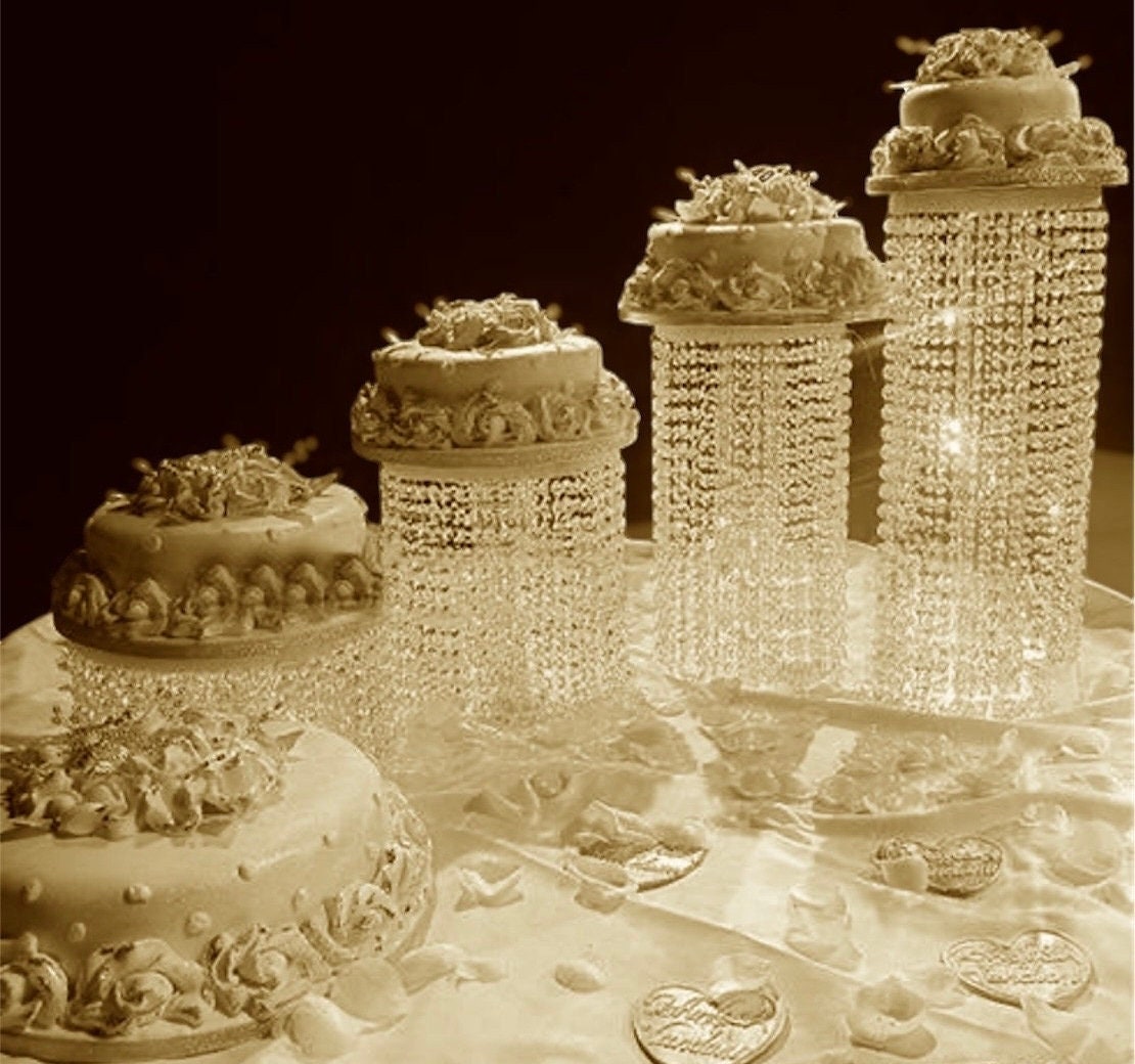 Cascading Crystal Cake stands With Light