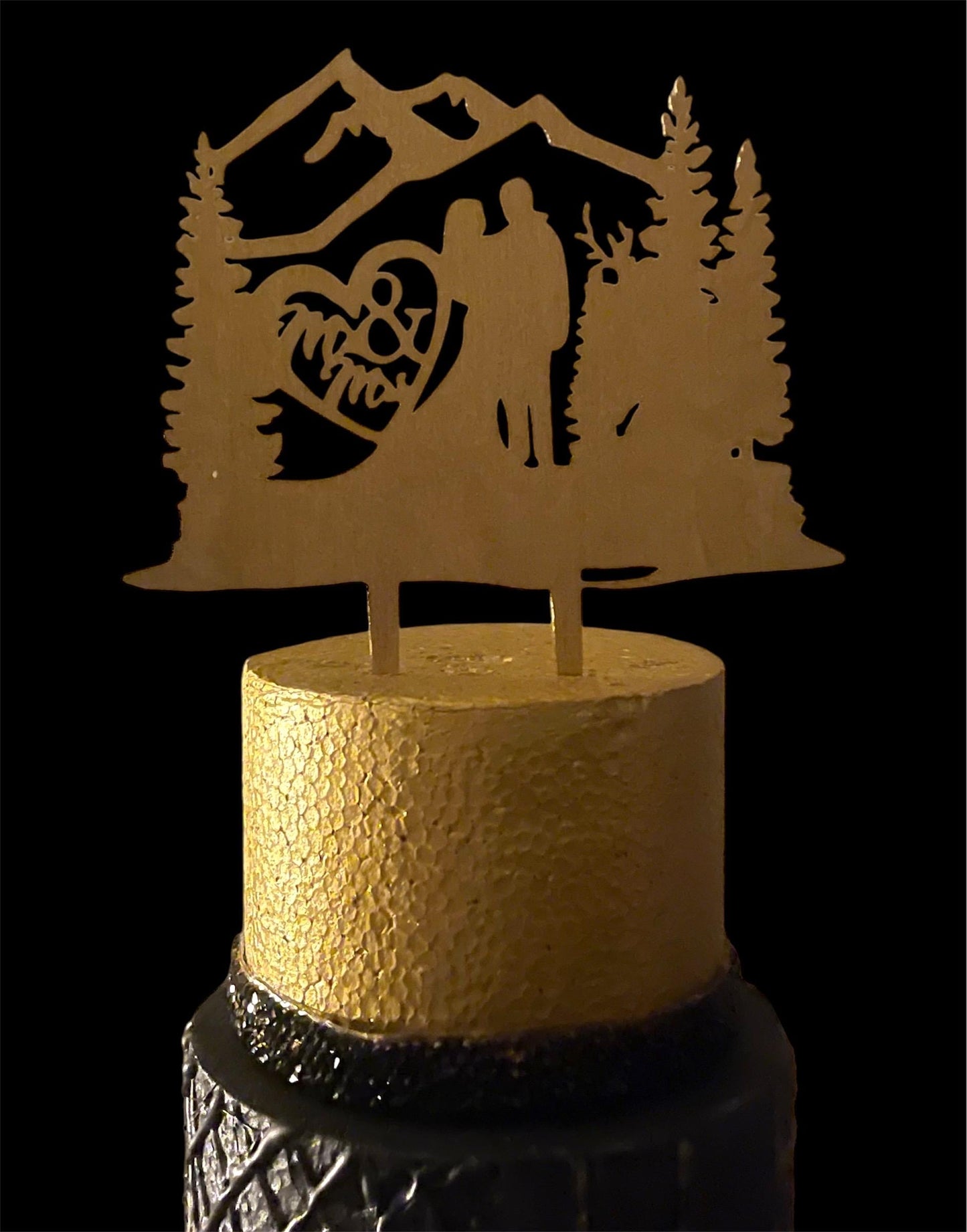 Personalized Wedding Cake Topper Rustic Mountain Cake Topper Custom Silhouette Couple Cake Topper Bride and Groom Cake Topper Anniversary
