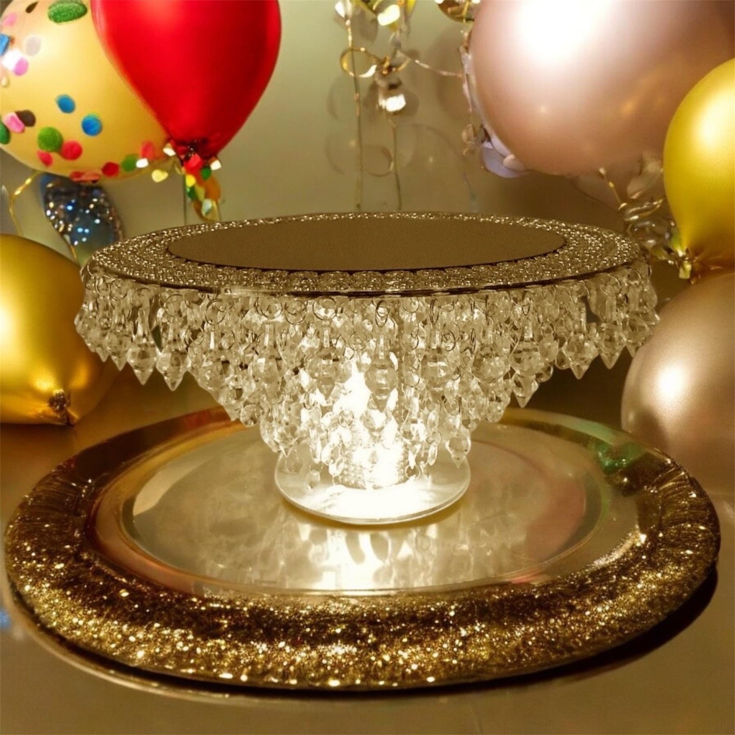 Mirror Top Crystal Cake Stand | Wedding Cake Stand | Chandelier Cake Stand Bridal shower Anniversary Cake Stand