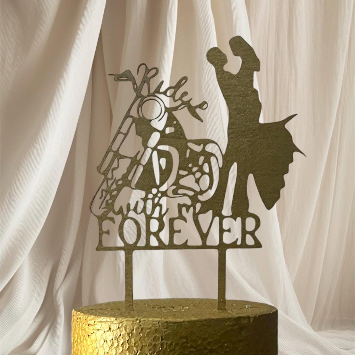 Wedding Cake Topper | Biker couple cake topper |Mr and Mrs Cake topper |Ride with me forever Rustic Cake topper