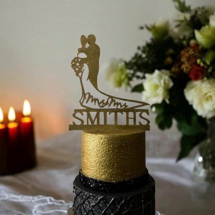 Gold Cake topper for Wedding, Personalized cake topper, Rustic wedding cake topper, Custom Mr Mrs cake topper, Anniversary Cake toppers