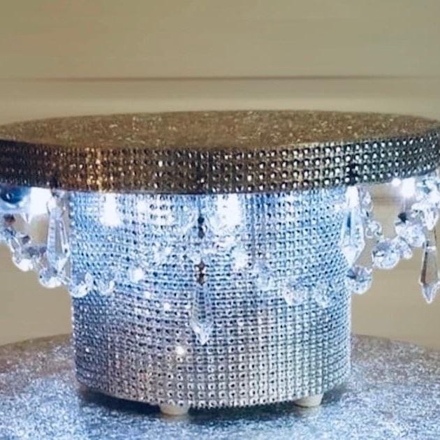 SILVER RHINESTONE Cake STAND With Lights