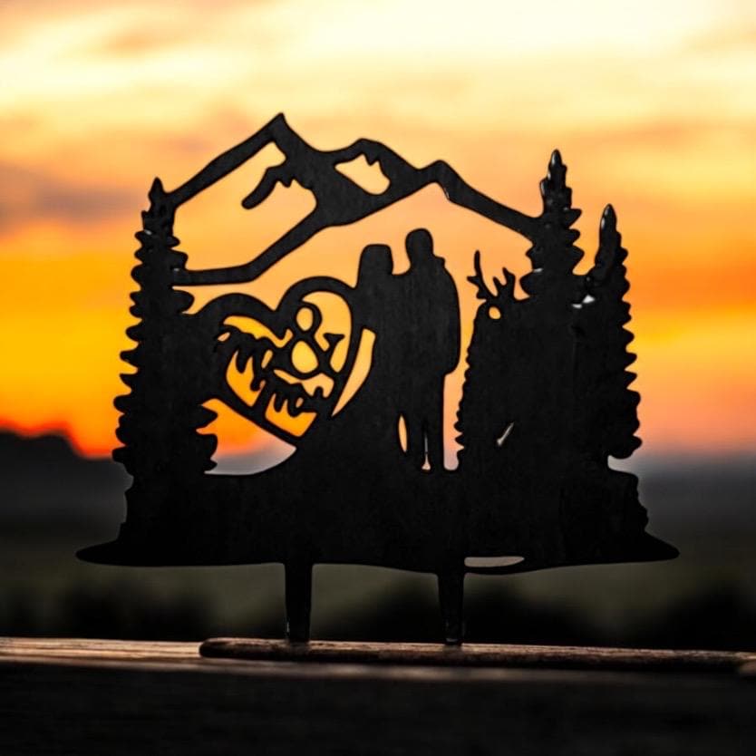 Personalized Wedding Cake Topper Rustic Mountain Cake Topper Custom Silhouette Couple Cake Topper Bride and Groom Cake Topper Anniversary