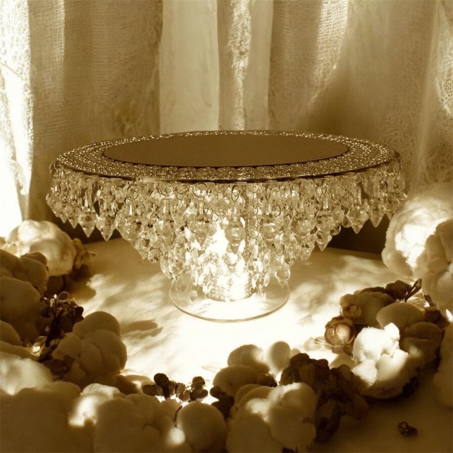Mirror Top Crystal Cake Stand | Wedding Cake Stand | Chandelier Cake Stand Bridal shower Anniversary Cake Stand