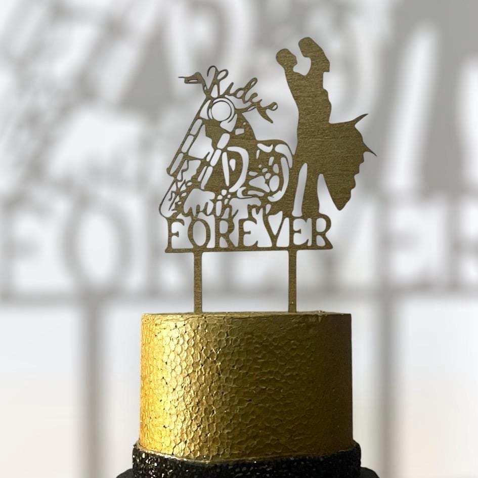 Wedding Cake Topper | Biker couple cake topper |Mr and Mrs Cake topper |Ride with me forever Rustic Cake topper