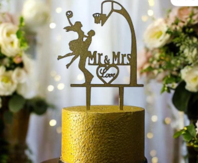 Wedding Cake Topper | Basketball couple cake topper |Mr and Mrs Cake topper |Rustic Cake topper