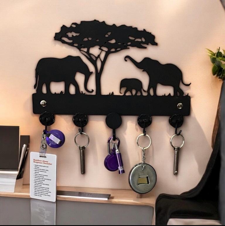 Key holder for entry way |Key rack Housewarming gift | key hook key holder for wall No screw| Safari animal Elephant key hooks