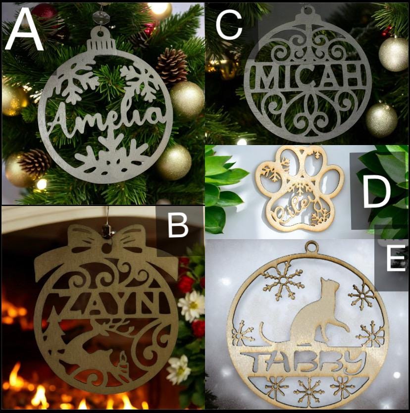 Family Christmas Ornaments - Personalized Ornaments With Names - Custom Xmas Tree Ornament - Pet Christmas Ornaments - Xmas gift Cat or Dog