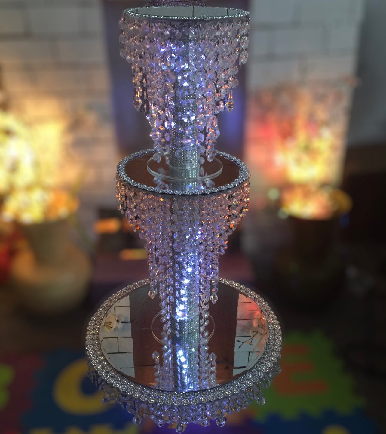 Crystal Cake Stand with Mirror Top and light|Wedding Cake stand | Chandelier cake stand for party