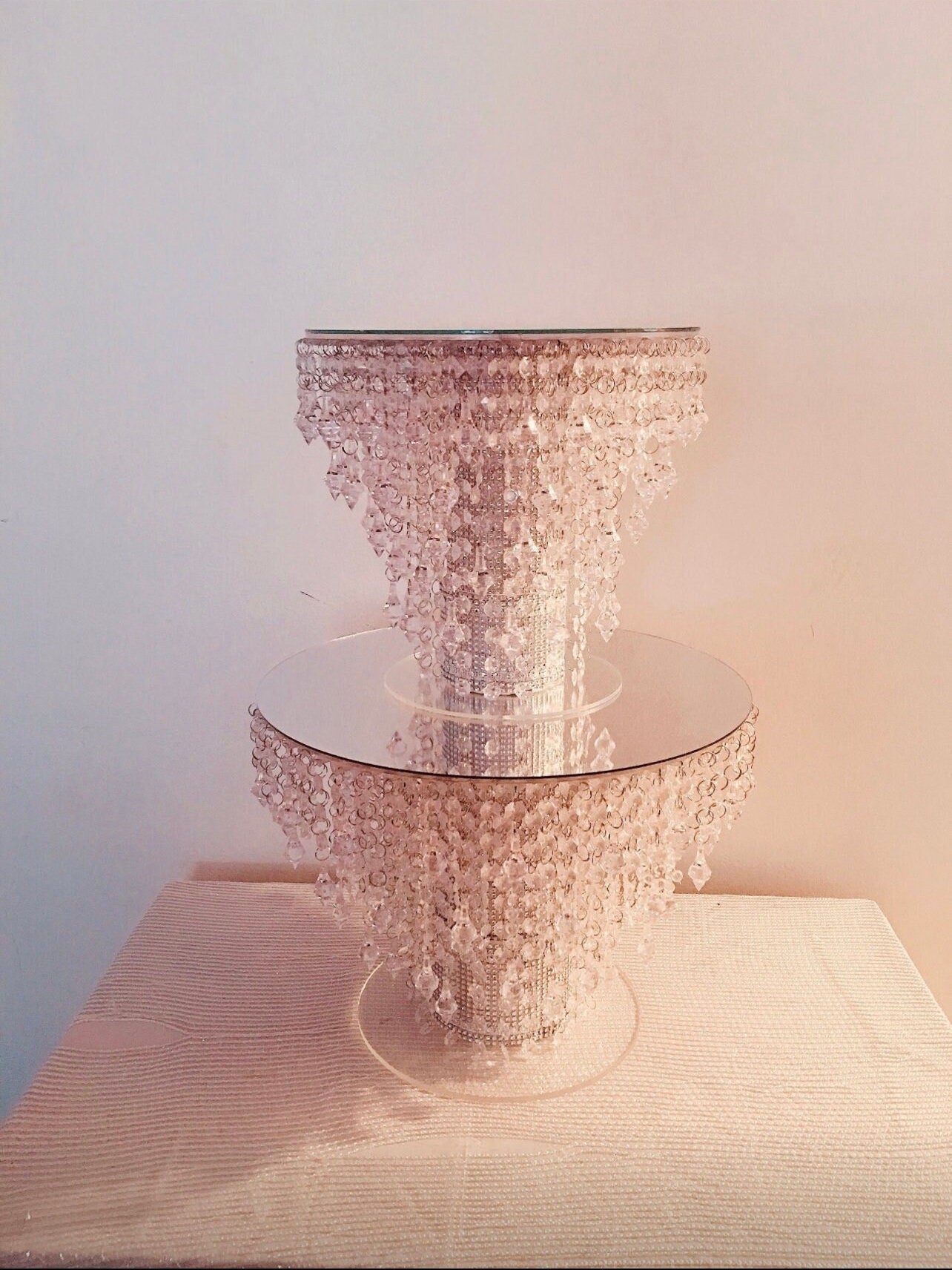 Mirror Top Cake Stand| Crystal Cascading Cake Stand