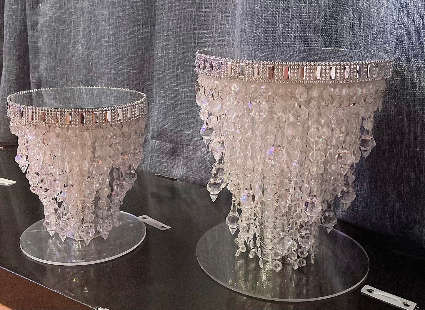 Mirror Top Crystal Cake Stand with Glam Trim