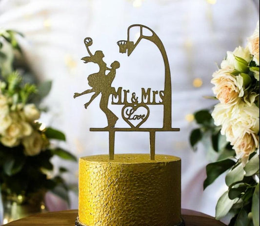 Wedding Cake Topper | Basketball couple cake topper |Mr and Mrs  Cake topper |Rustic Cake topper