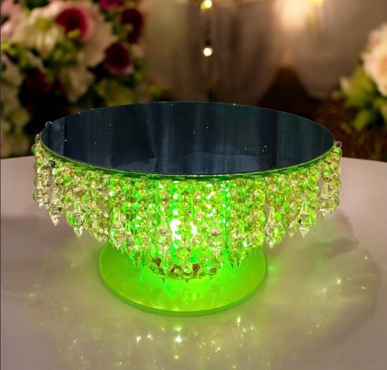 Crystal Cake Stand with Mirror Top | Lighted Cake Stand