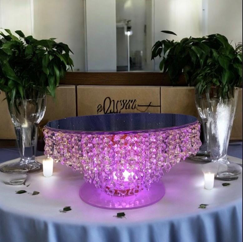 Crystal Cake Stand with Mirror Top | Lighted Cake Stand