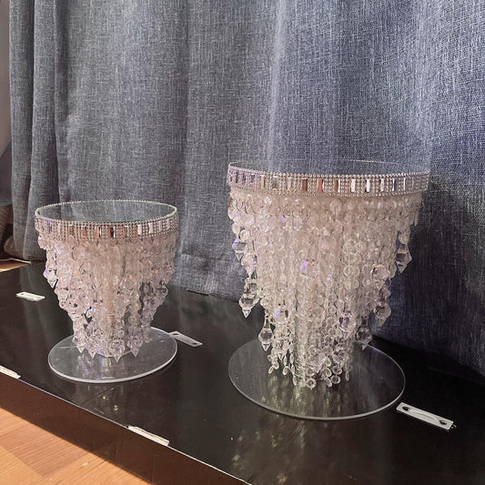 Mirror Top Crystal Cake Stand with Glam Trim