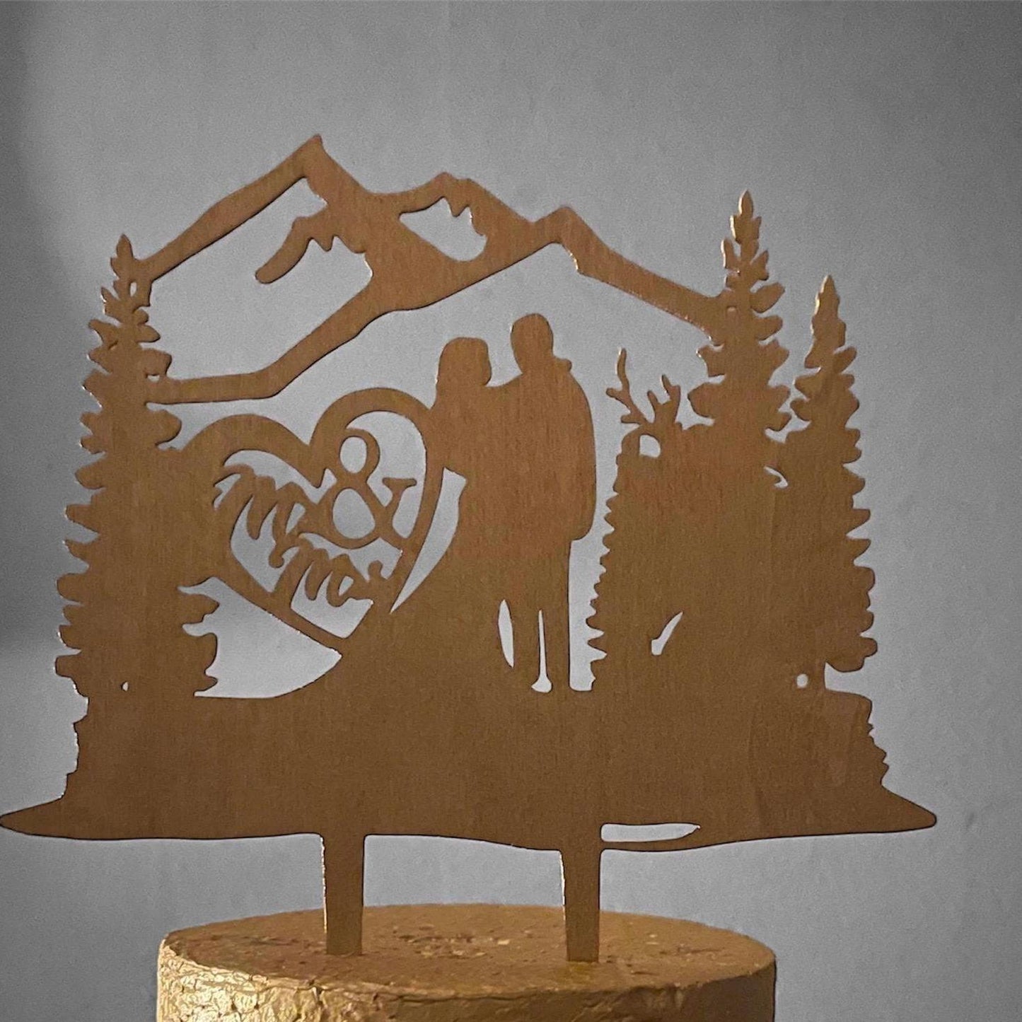 Personalized Wedding Cake Topper Rustic Mountain Cake Topper Custom Silhouette Couple Cake Topper Bride and Groom Cake Topper Anniversary