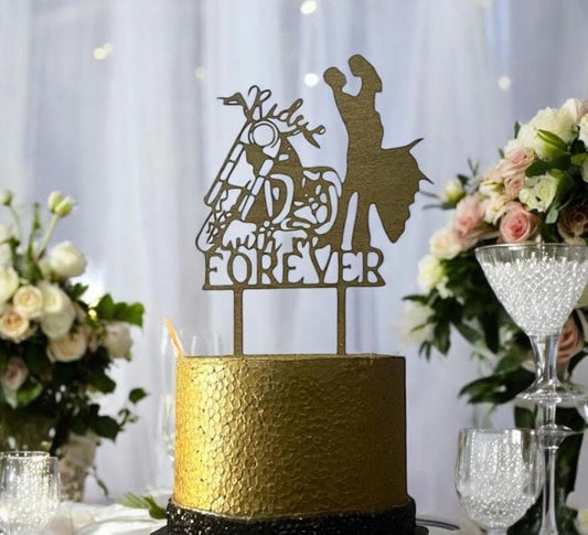 Wedding Cake Topper | Biker couple cake topper |Mr and Mrs  Cake topper |Ride with me forever Rustic Cake topper