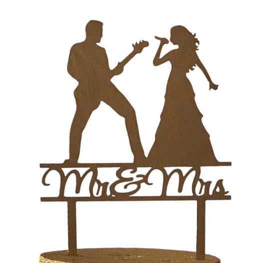 Wedding Cake Topper | Singing couple cake topper |Mr and Mrs  Cake topper |Rustic Cake topper