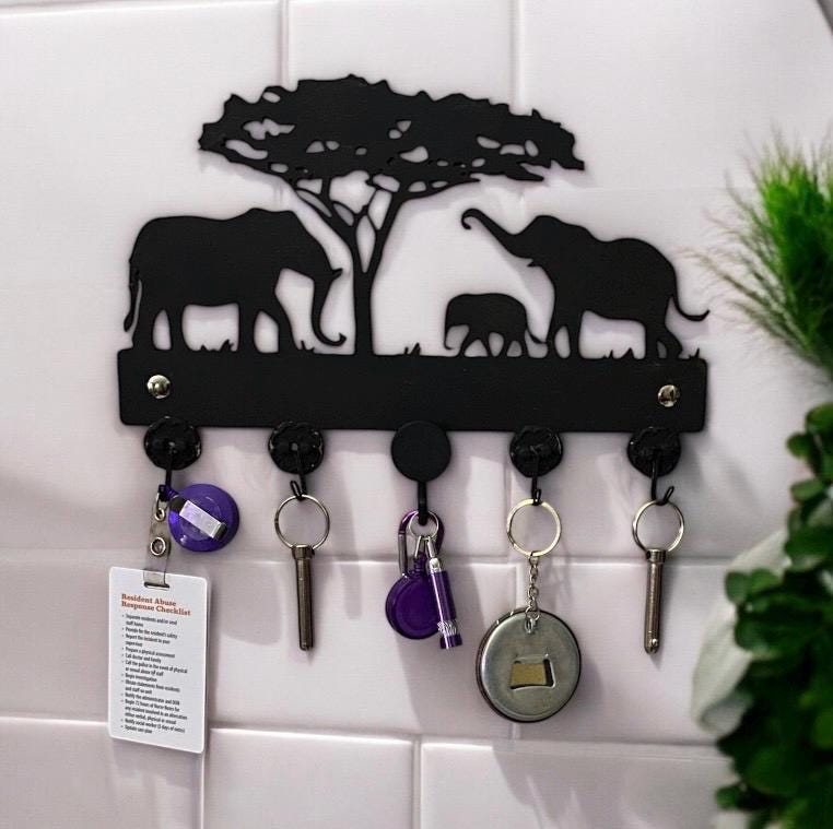 Key holder for entry way |Key rack Housewarming gift | key hook key holder for wall No screw| Safari animal Elephant key hooks