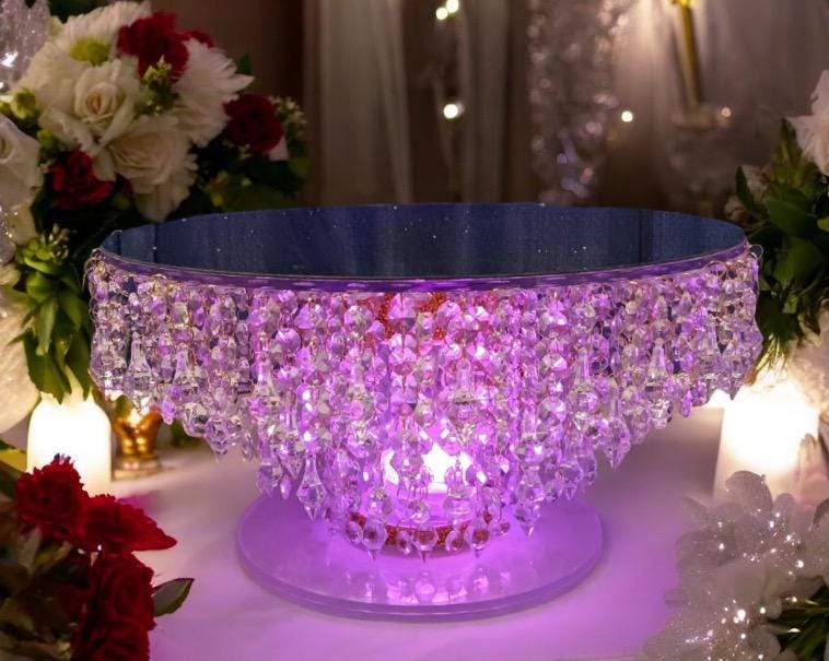 Crystal Cake Stand with Mirror Top | Lighted Cake Stand
