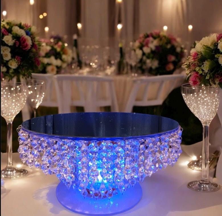 Crystal Cake Stand with Mirror Top | Lighted Cake Stand