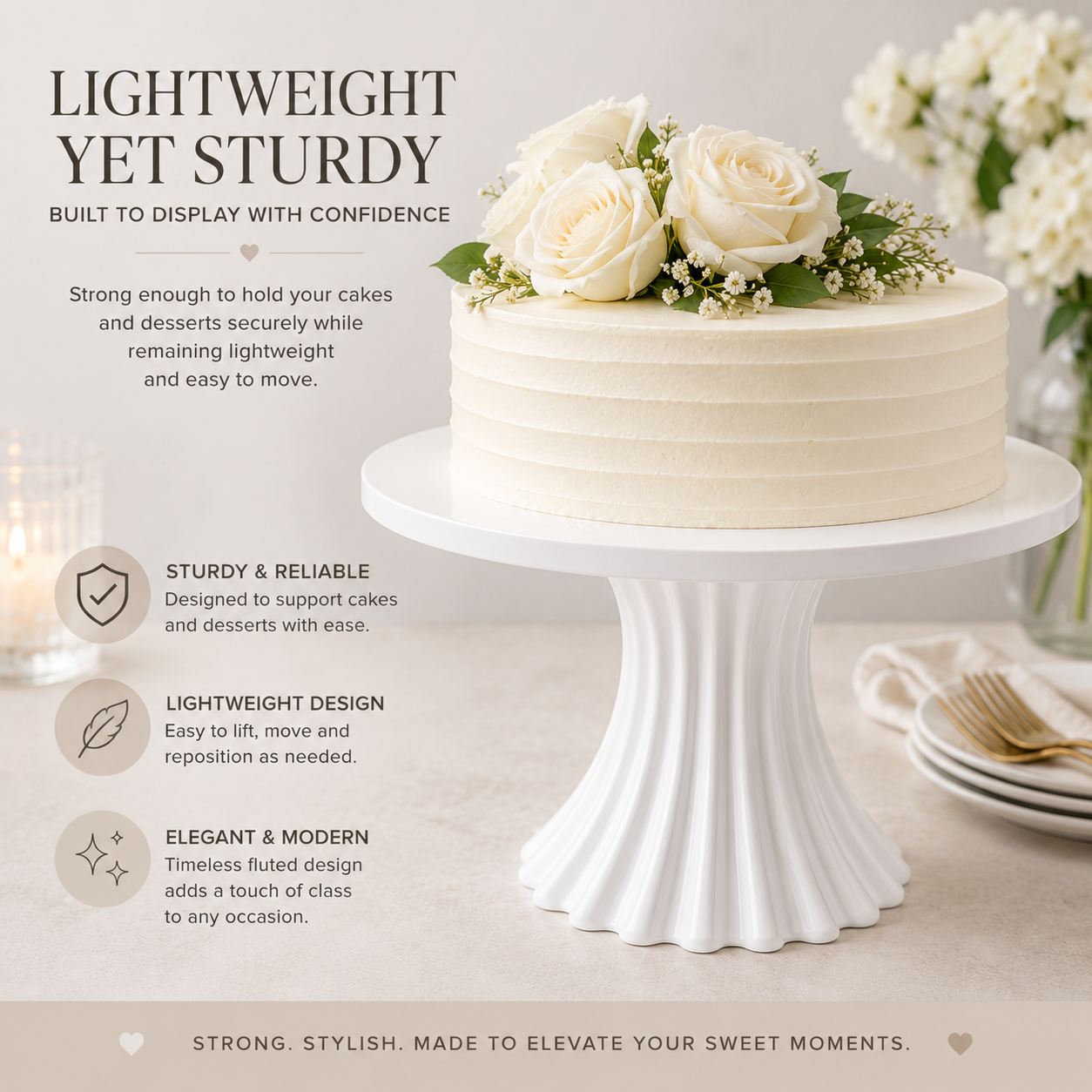 Modern Fluted Cake Stand, 3D Printed Pedestal Display, Wedding Dessert Table