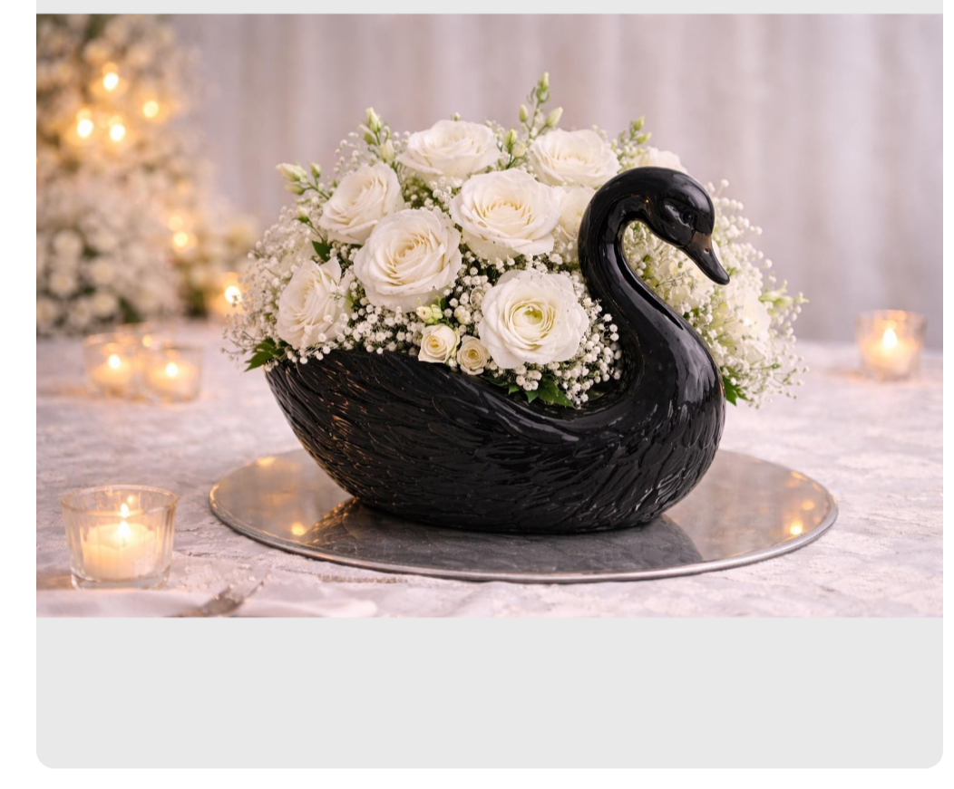 Elegant Swan Centerpiece | Wedding Table Decor with Feathers & Floral Arrangement