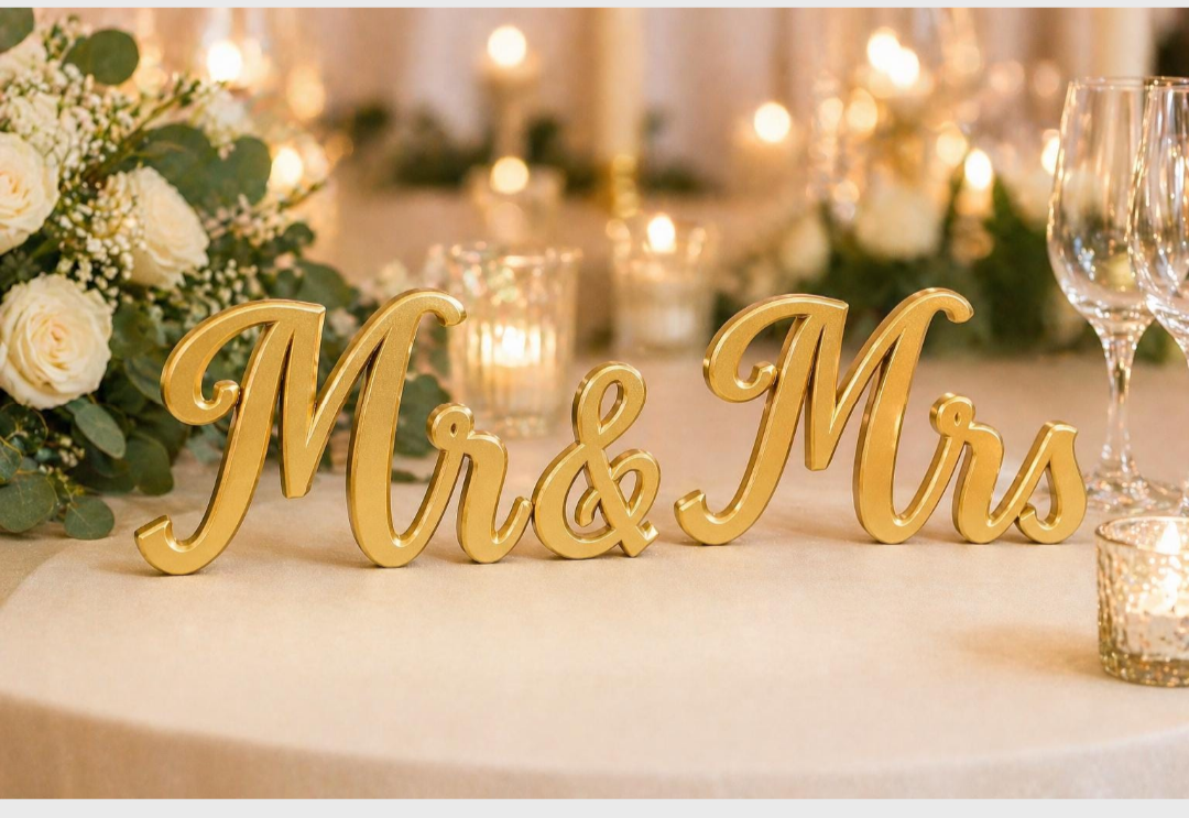 Mr & Mrs Wedding Sign, 3D Printed Script Head Table Decor