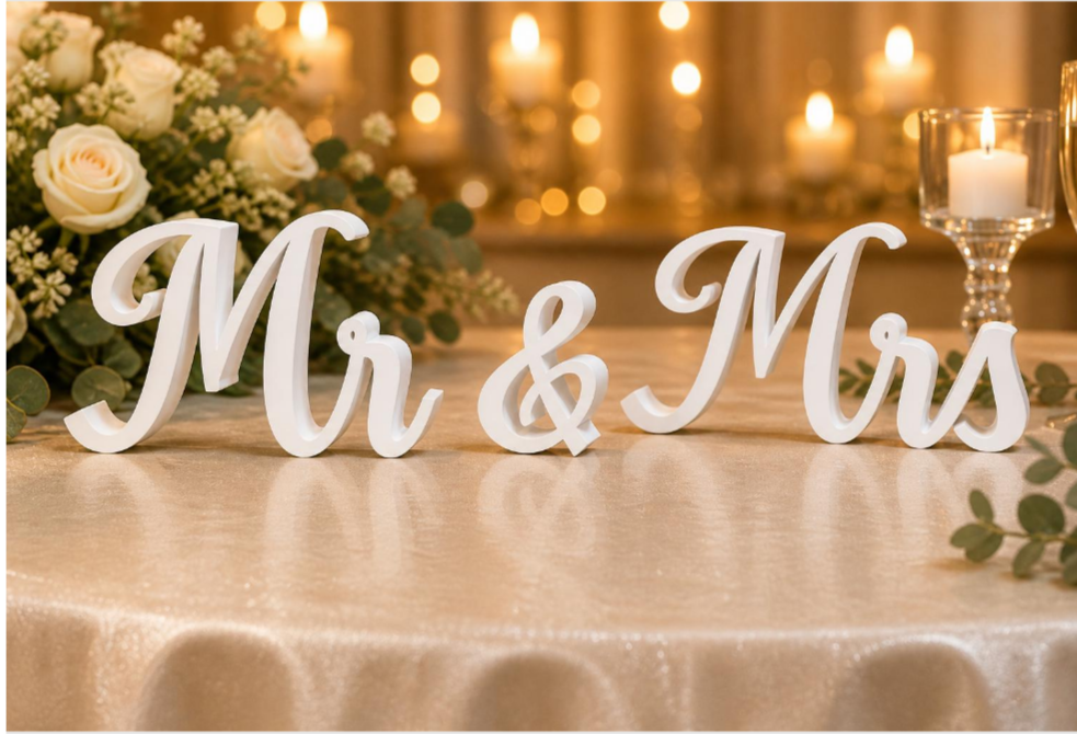 Mr & Mrs Wedding Sign, 3D Printed Script Head Table Decor