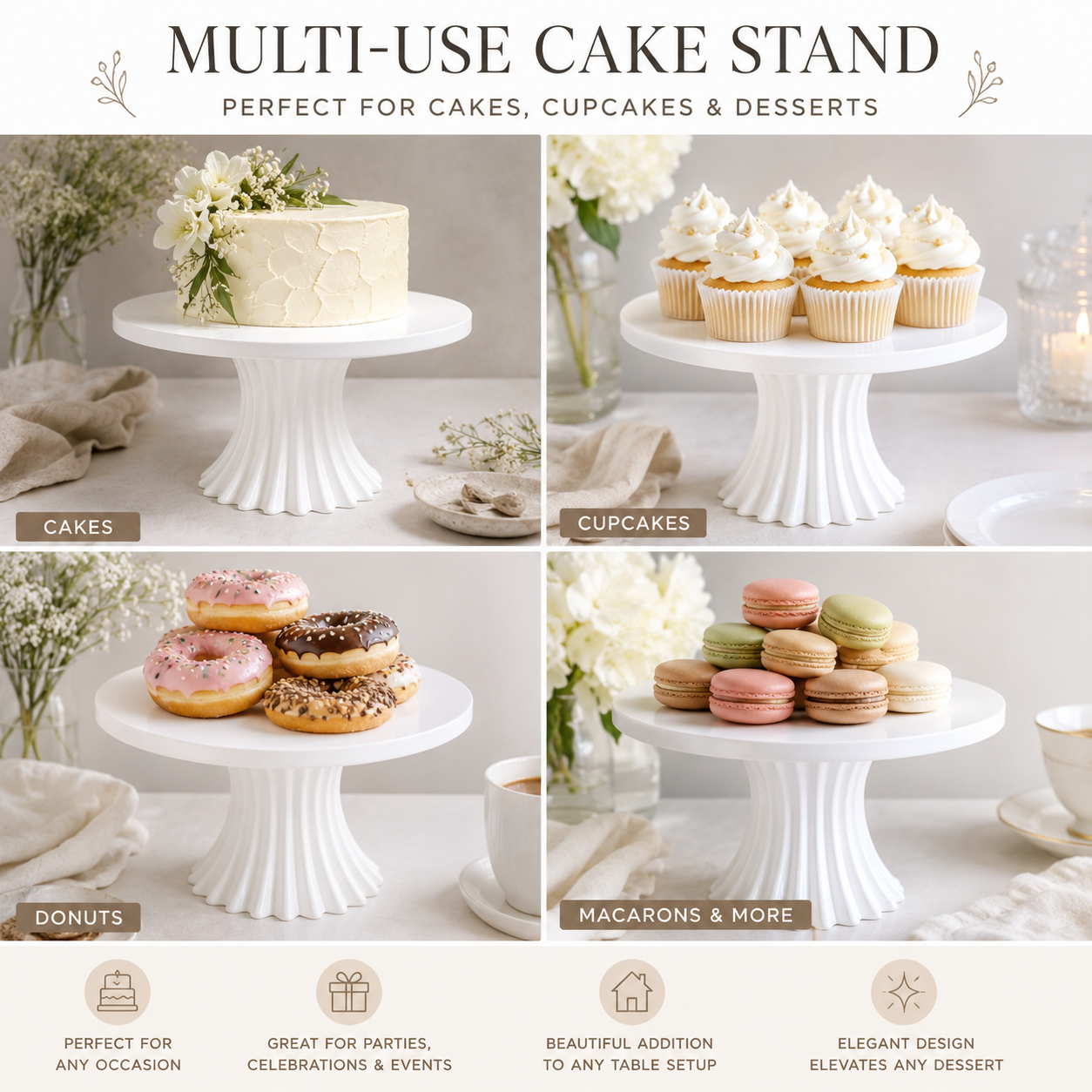 Modern Fluted Cake Stand, 3D Printed Pedestal Display, Wedding Dessert Table