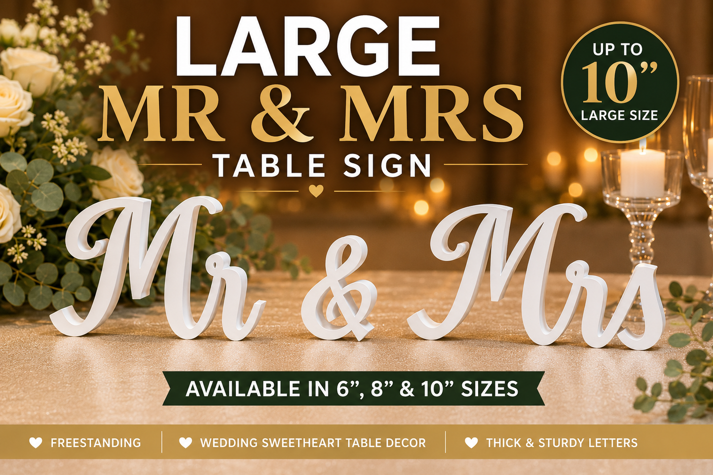 Mr & Mrs Wedding Sign, 3D Printed Script Head Table Decor