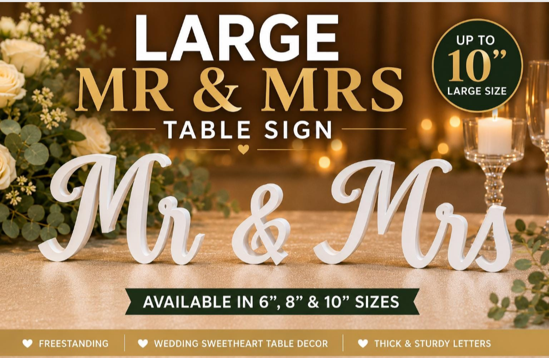 Mr & Mrs Wedding Sign, 3D Printed Script Head Table Decor
