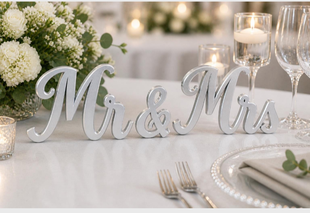 Mr & Mrs Wedding Sign, 3D Printed Script Head Table Decor