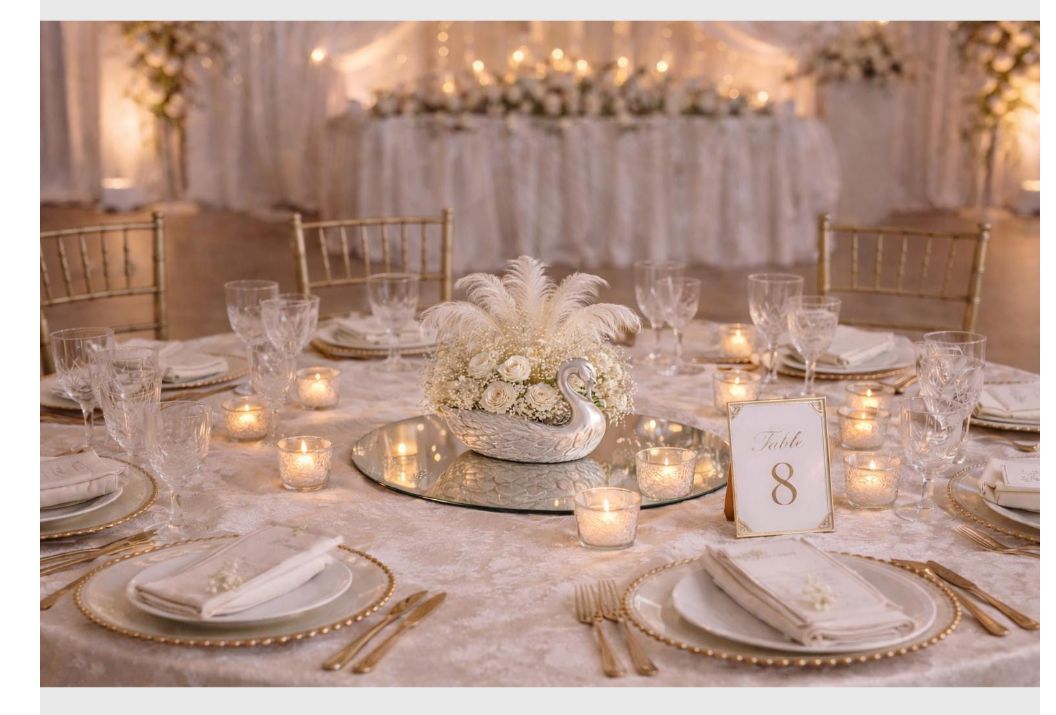 Elegant Swan Centerpiece | Wedding Table Decor with Feathers & Floral Arrangement